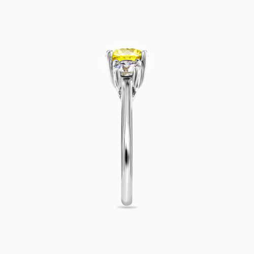 Three-Stone Diamond Engagement Ring with Fancy Yellow Lab-Grown Diamond, 14k White Gold
