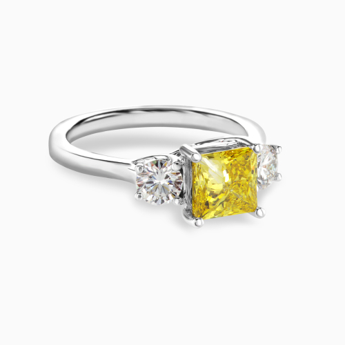 Three-stone Engagement ring with Fancy Yellow Princess-cut Lab-created Diamond