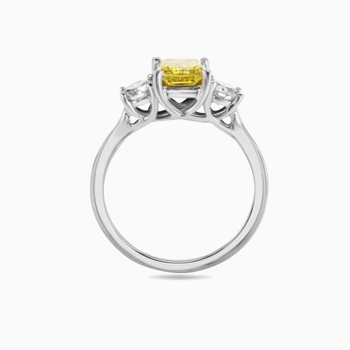 Three-stone Engagement ring with Fancy Yellow Princess-cut Lab-created Diamond