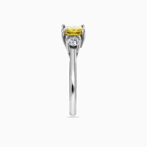 Three-stone Engagement ring with Fancy Yellow Princess-cut Lab-created Diamond