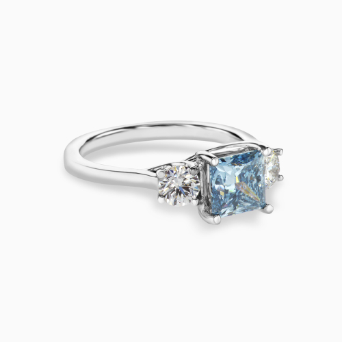 Three-stone Engagement ring with Blue Princess-cut Lab-created Diamond