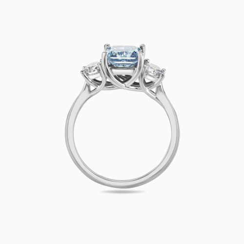 Three-stone Engagement ring with Blue Princess-cut Lab-created Diamond