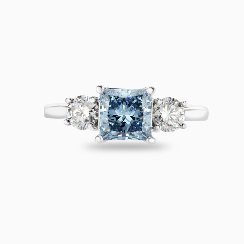 Three-stone Engagement ring with Blue Princess-cut Lab-created Diamond