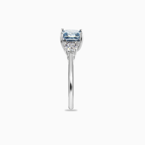 Three-stone Engagement ring with Blue Princess-cut Lab-created Diamond