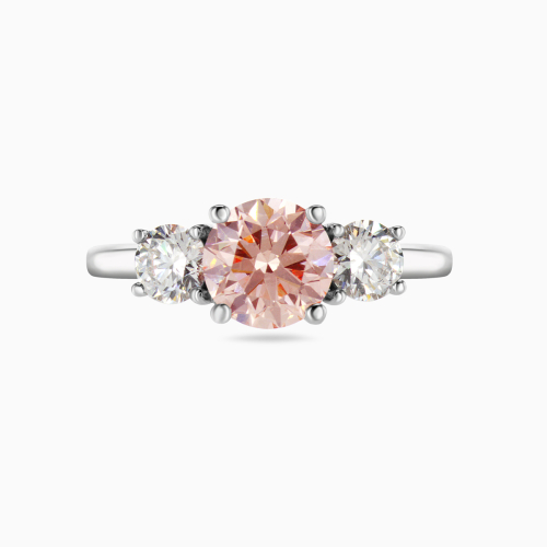 Pink Lab-Grown Diamond Three-Stone Ring, 14k White Gold