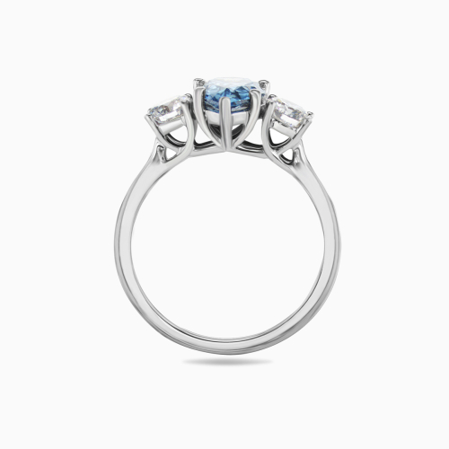 Blue Lab-Grown Pear-Shaped Diamond Three-Stone Ring, 14k White Gold
