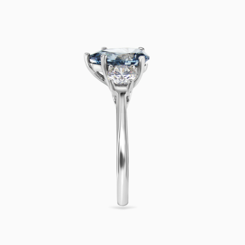 Blue Lab-Grown Pear-Shaped Diamond Three-Stone Ring, 14k White Gold