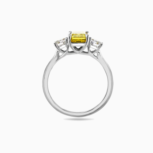 Yellow Lab-Grown Emerald Diamond Three-Stone Ring, 14k White Gold