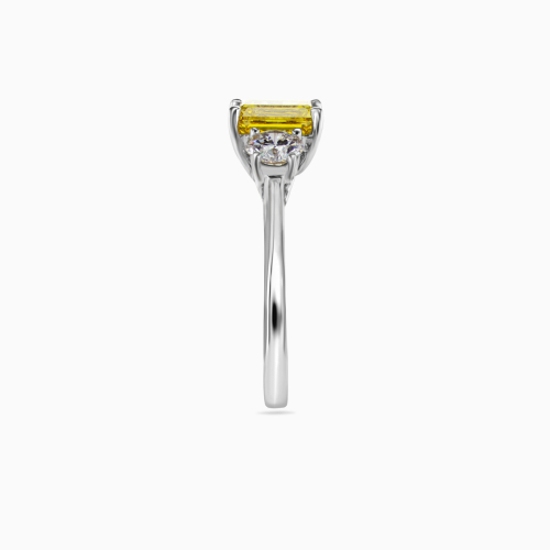 Yellow Lab-Grown Emerald Diamond Three-Stone Ring, 14k White Gold