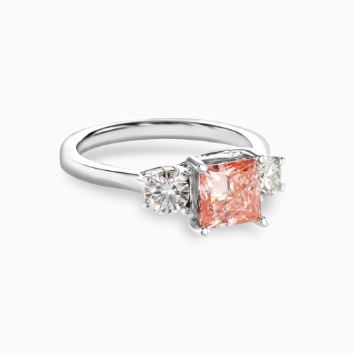 Pink Lab-Grown Princess Diamond Three-Stone Ring, 14k White Gold