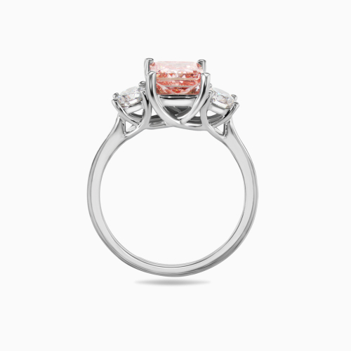 Pink Lab-Grown Princess Diamond Three-Stone Ring, 14k White Gold