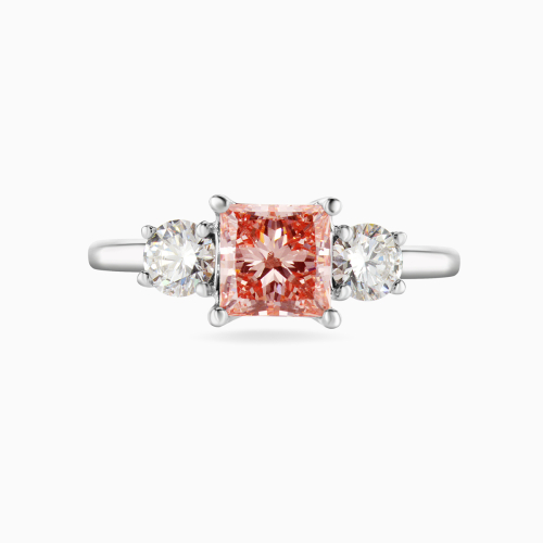 Pink Lab-Grown Princess Diamond Three-Stone Ring, 14k White Gold