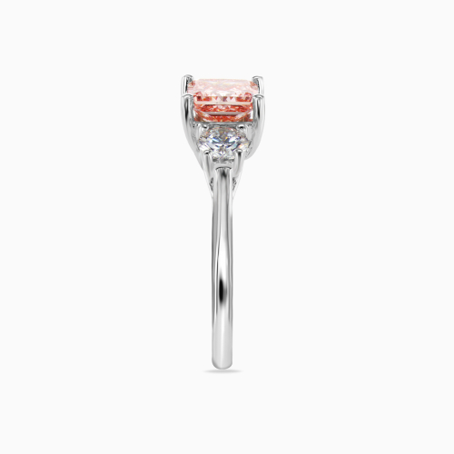 Pink Lab-Grown Princess Diamond Three-Stone Ring, 14k White Gold