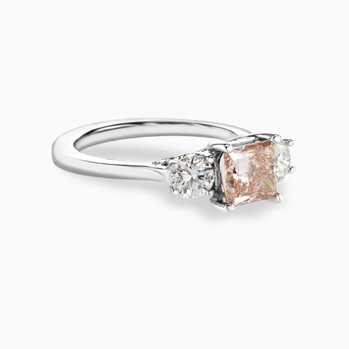 1-Carat Pink Lab-Grown Princess Diamond Three-Stone Ring, 14k White Gold
