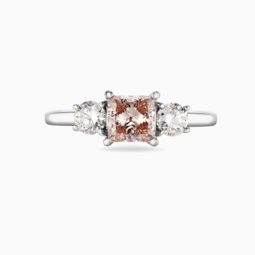 1-Carat Pink Lab-Grown Princess Diamond Three-Stone Ring, 14k White Gold