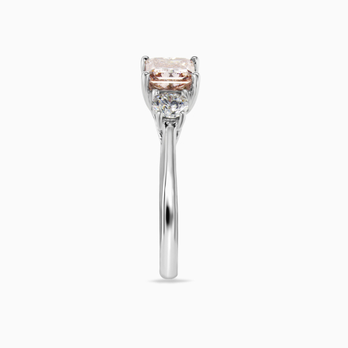 1-Carat Pink Lab-Grown Princess Diamond Three-Stone Ring, 14k White Gold