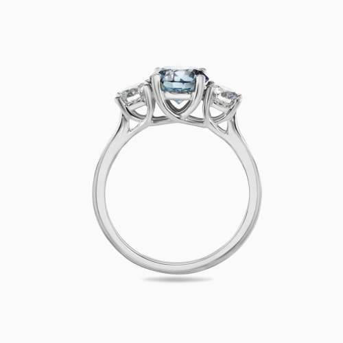 Blue Lab-Grown Diamond Three-Stone Ring, 14k White Gold