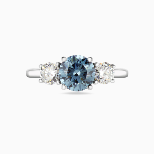 Blue Lab-Grown Diamond Three-Stone Ring, 14k White Gold