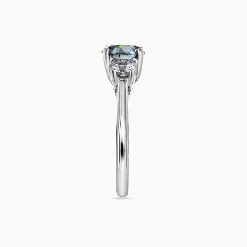 Blue Lab-Grown Diamond Three-Stone Ring, 14k White Gold