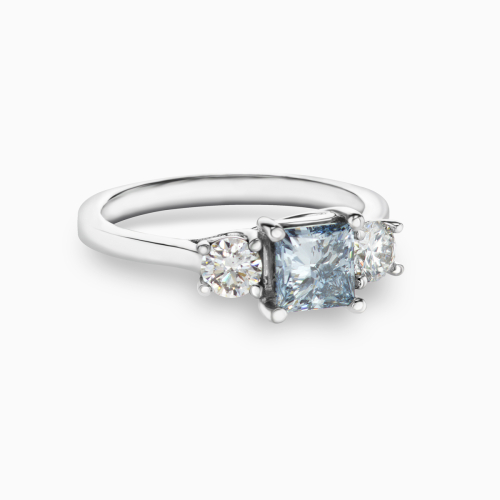 1-Carat Blue Lab-Grown Princess Diamond Three-Stone Ring, 14k White Gold