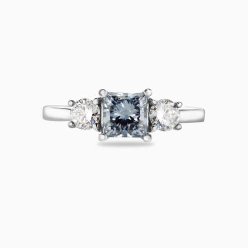 1-Carat Blue Lab-Grown Princess Diamond Three-Stone Ring, 14k White Gold