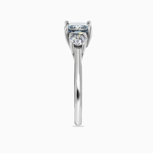 1-Carat Blue Lab-Grown Princess Diamond Three-Stone Ring, 14k White Gold