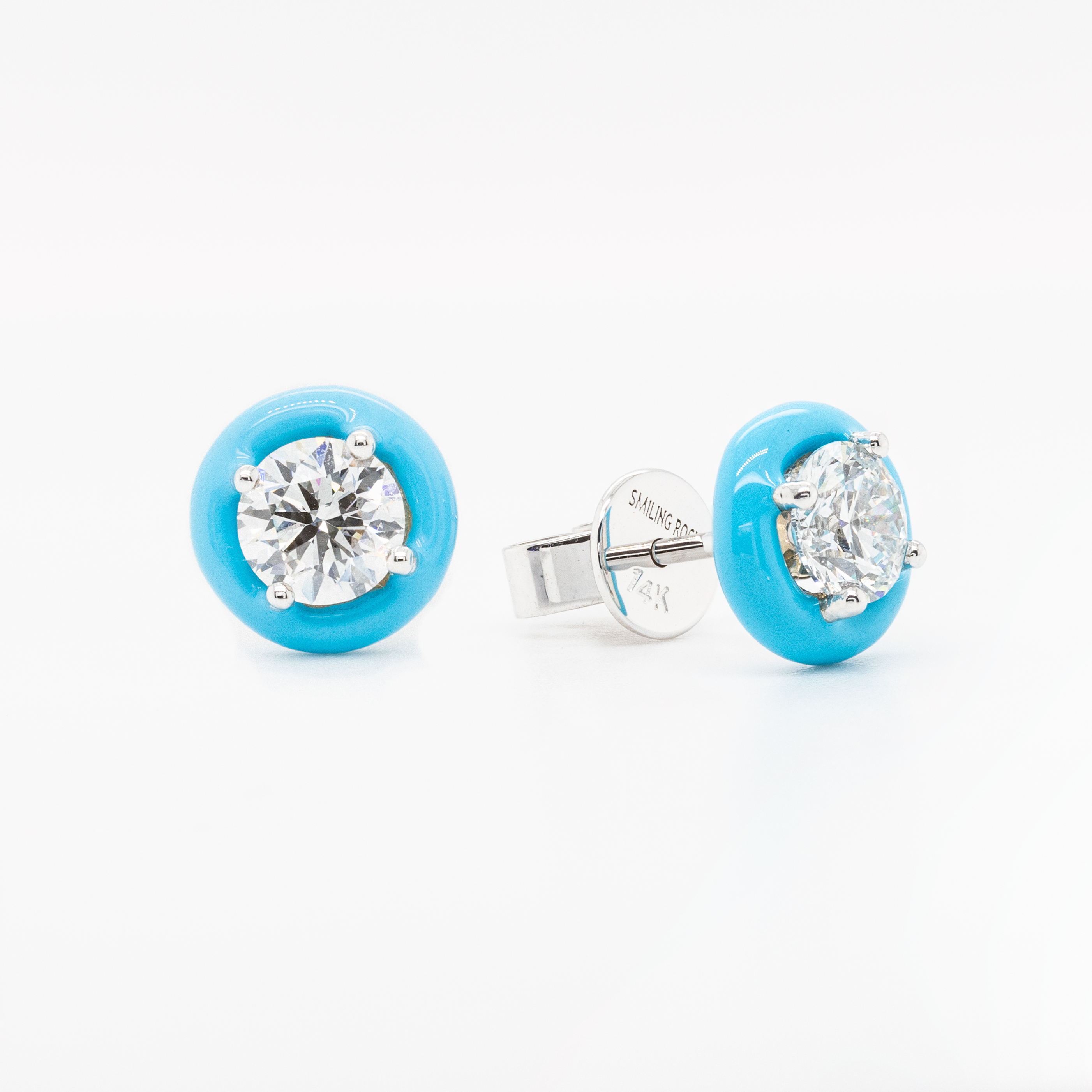 Enamel-coated Halo Lab-grown Diamond Stud Earrings, 14k White Gold