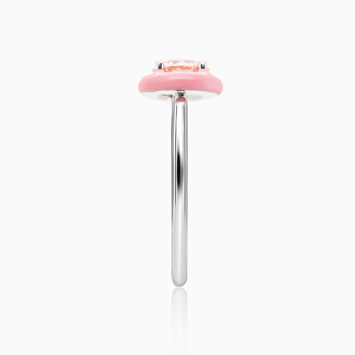 Lab-Grown Diamond Solitaire Ring with Pink Enamel Halo, 14k White Gold