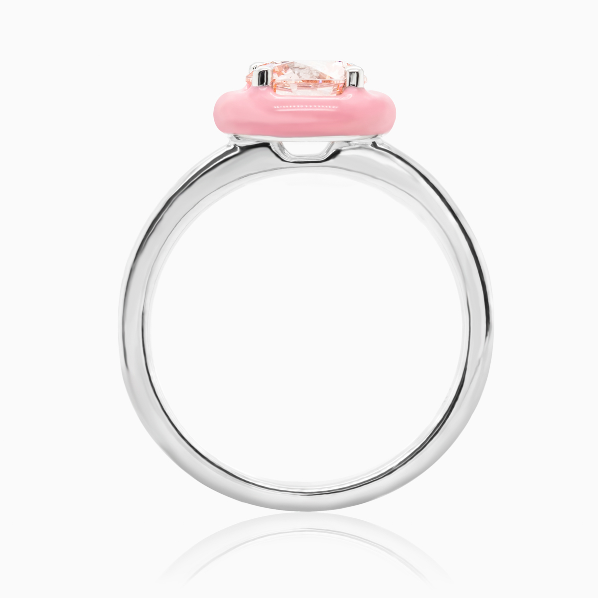 Lab-Grown Diamond Solitaire Ring with Pink Enamel Halo, 14k White Gold