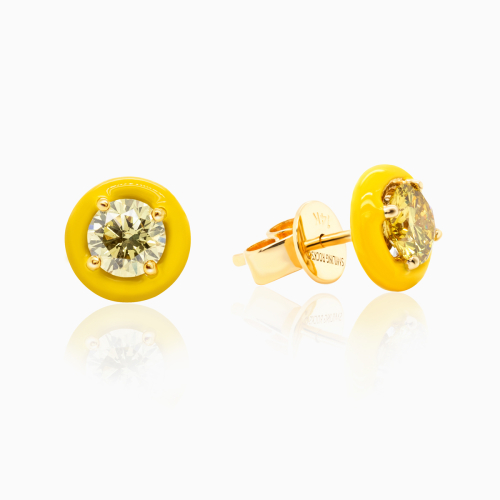 Enamel Halo Lab-Grown Diamond Stud Earrings, 14k Yellow Gold