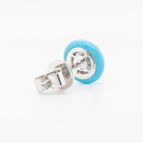 Enamel-coated Halo Lab-grown Diamond Stud Earrings, 14k White Gold