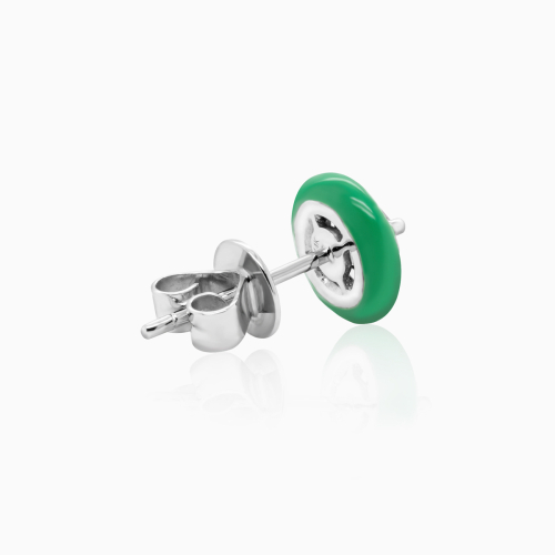 Green Enamel Halo Lab-grown Diamond Stud Earrings, 14k White Gold