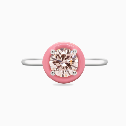 Lab-Grown Diamond Solitaire Ring with Pink Enamel Halo, 14k White Gold