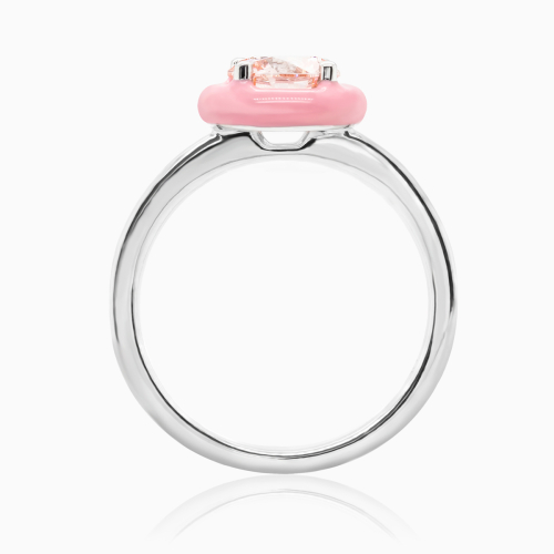 Lab-Grown Diamond Solitaire Ring with Pink Enamel Halo, 14k White Gold