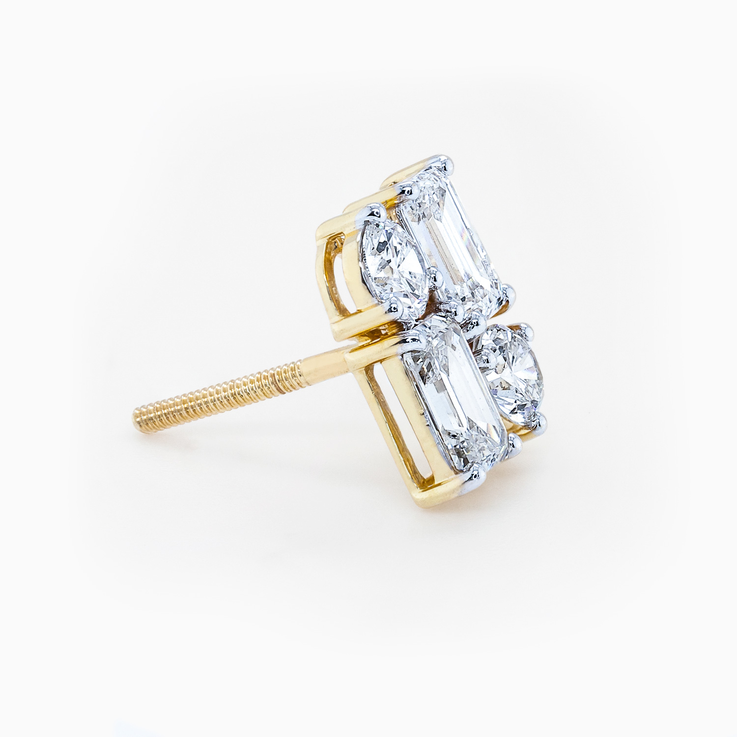 Art Deco Diamond Stud Earrings, Lab-Grown, 14k Yellow Gold