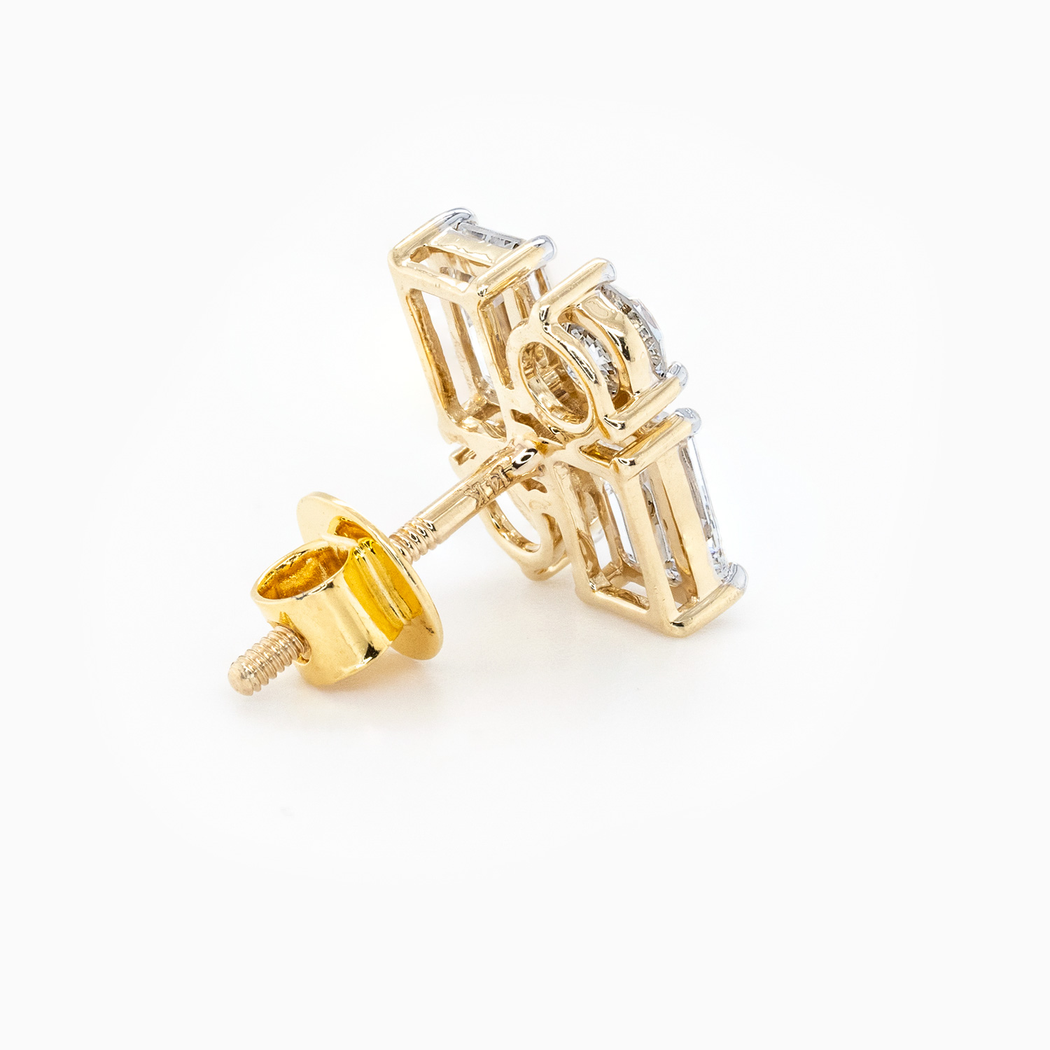 Art Deco Diamond Stud Earrings, Lab-Grown, 14k Yellow Gold