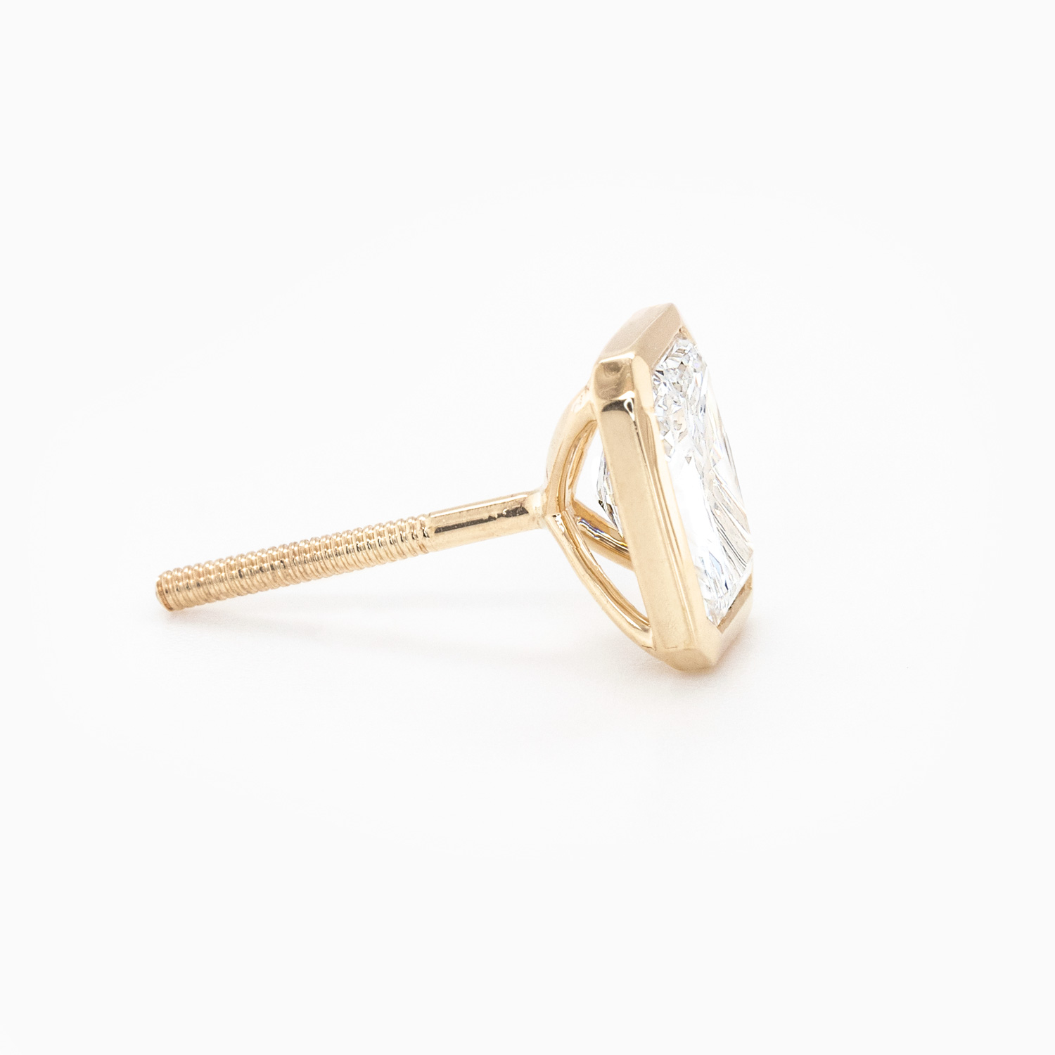 Bezel-Set Radiant Cut Diamond Stud Earrings, Lab-Grown, 14k Yellow Gold