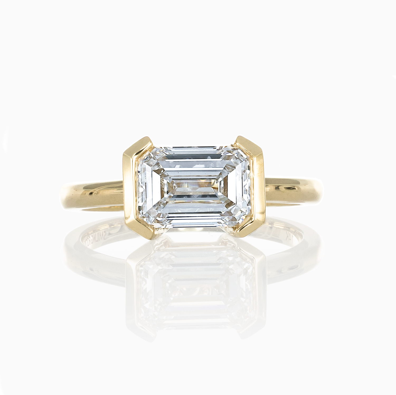 Half-Bezel Set Emerald-Cut Lab-Grown Diamond Solitaire Ring, 14k Yellow Gold