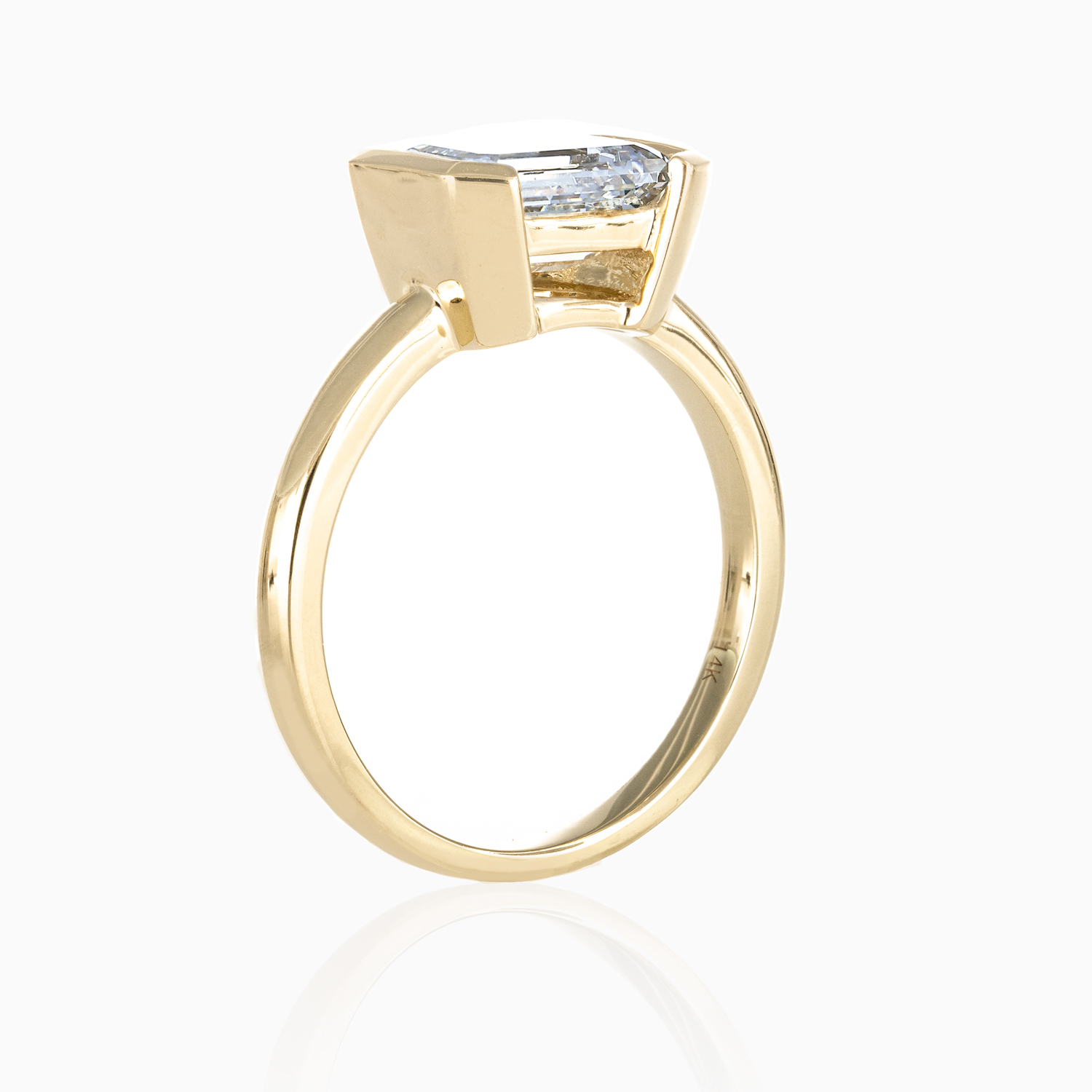 Half-Bezel Set Emerald-Cut Lab-Grown Diamond Solitaire Ring, 14k Yellow Gold