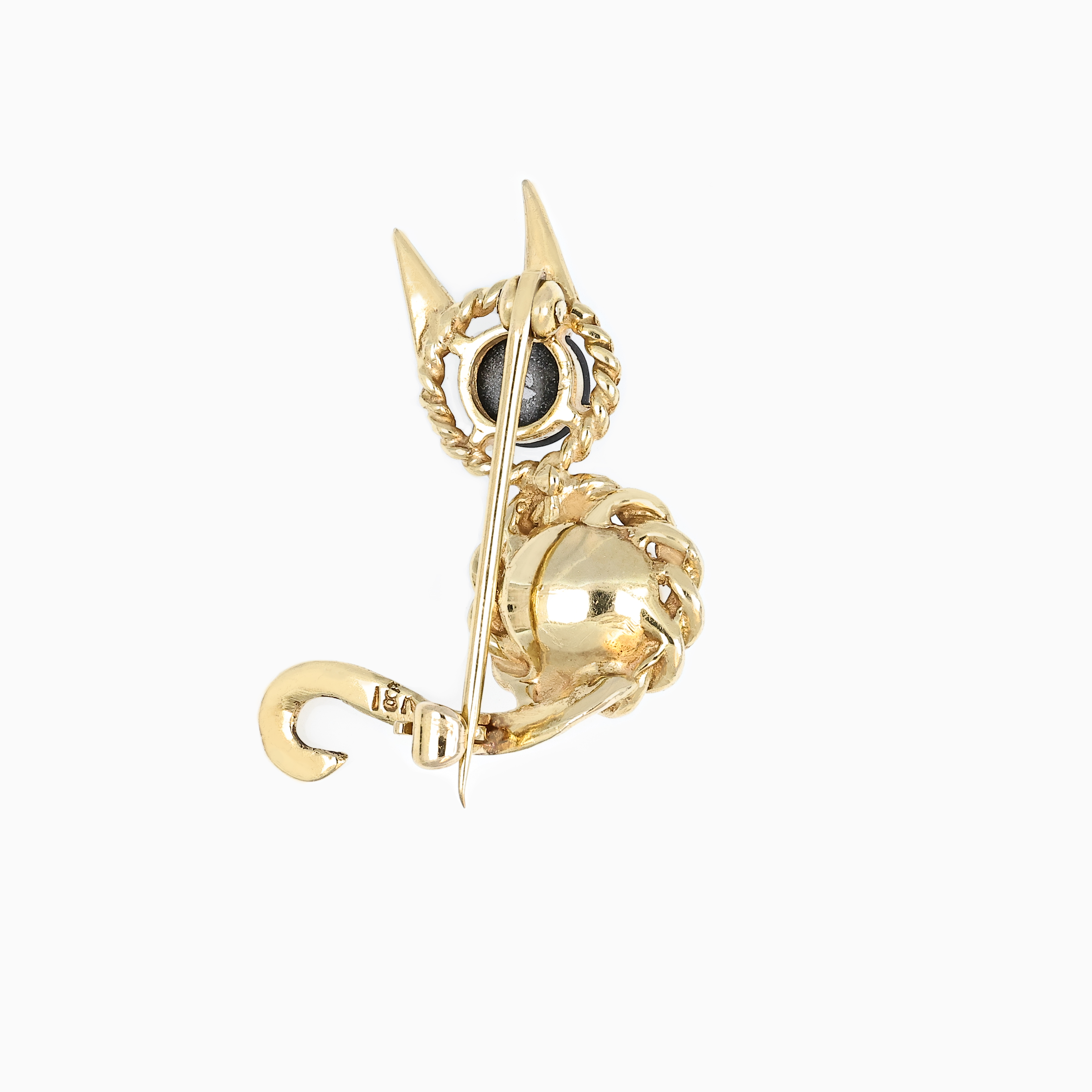 Vintage Merrin Cats Brooch with Star Sapphire and Pearl, 18k Yellow Gold
