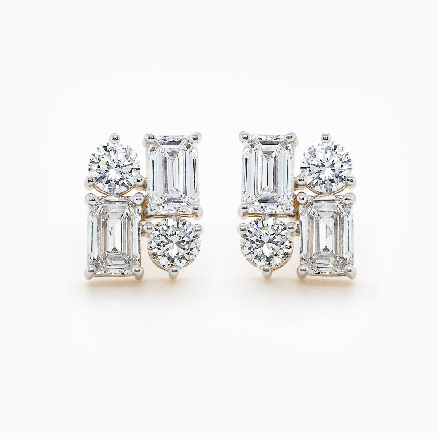 Art Deco Diamond Stud Earrings, Lab-Grown, 14k Yellow Gold