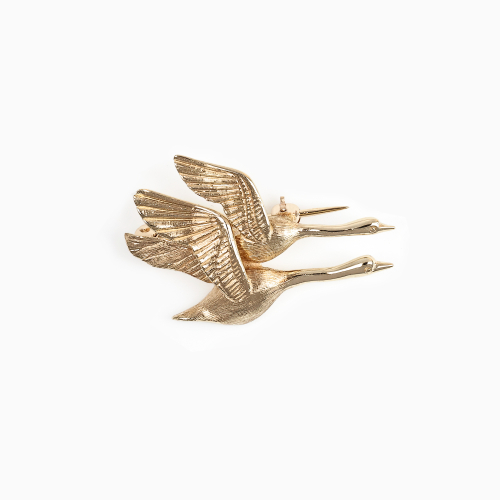 Vintage Flying Geese Pin, 14k Yellow Gold