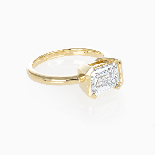 Half-Bezel Set Emerald-Cut Lab-Grown Diamond Solitaire Ring, 14k Yellow Gold
