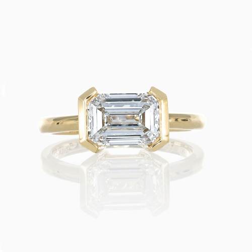Half-Bezel Set Emerald-Cut Lab-Grown Diamond Solitaire Ring, 14k Yellow Gold