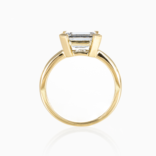 Half-Bezel Set Emerald-Cut Lab-Grown Diamond Solitaire Ring, 14k Yellow Gold