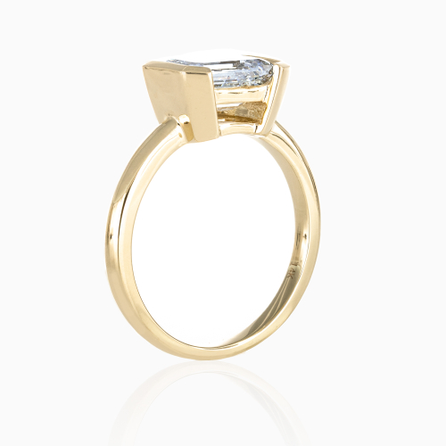 Half-Bezel Set Emerald-Cut Lab-Grown Diamond Solitaire Ring, 14k Yellow Gold