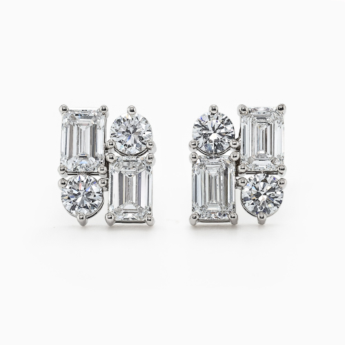 Art Deco Diamond Stud Earrings, Lab-Grown, 14k White Gold