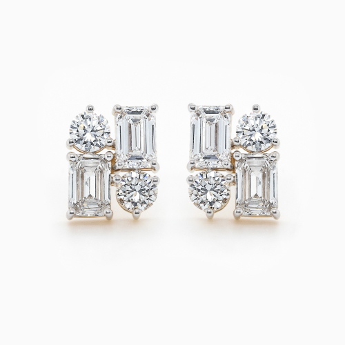 Art Deco Diamond Stud Earrings, Lab-Grown, 14k Yellow Gold