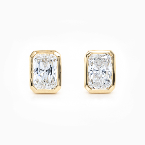 Bezel-Set Radiant Cut Diamond Stud Earrings, Lab-Grown, 14k Yellow Gold