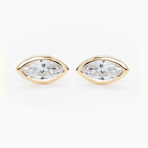 Bezel-Set Marquise-Cut Diamond Stud Earrings, Lab-Grown, 14k Yellow Gold